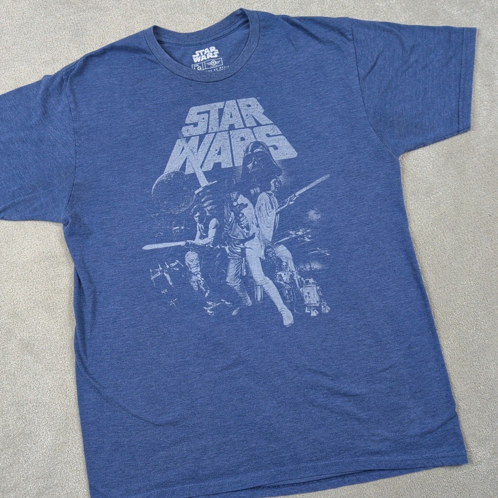 Star Wars Mad Engine Large Blue Graphic Tee Movie Poster Vintage Style Shirt